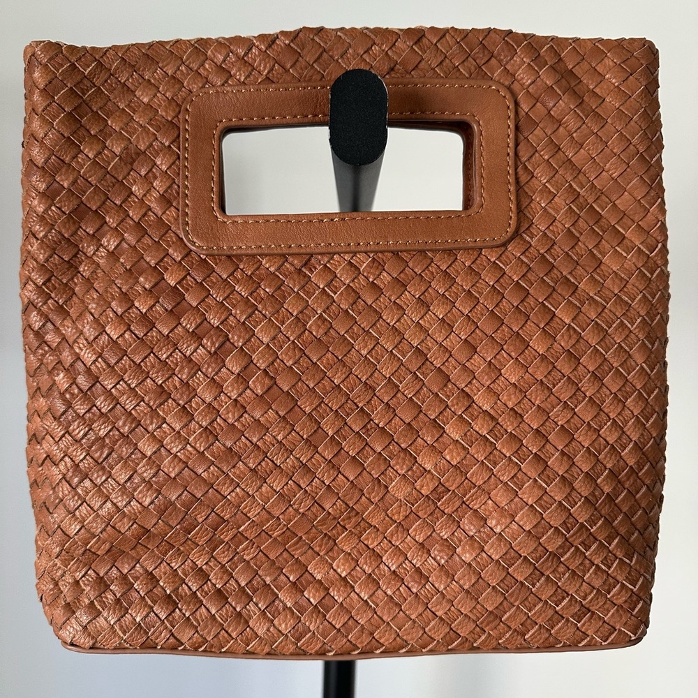 Genuine Leather Woven Leather Tote Bag in Cognac